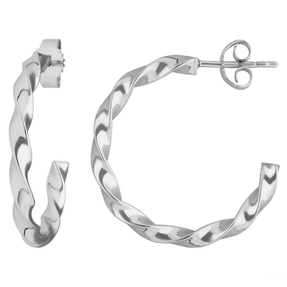 Paar Ohrringe Creolen Halbcreolen gedreht aus 925 Silber rhodiniert 26x3mm