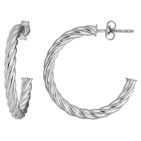 Paar Ohrringe Creolen Halbcreolen Kordel aus 925 Silber rhodiniert 26x3mm