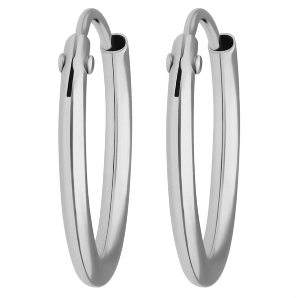 Paar Ohrringe Creolen rund schlicht aus 585 Weißgold 13x1.3mm