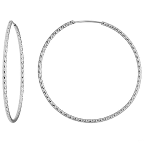 Paar Ohrringe Creolen rund diamantiert aus 925 Silber rhodiniert 50x1,8mm Paar Ohrringe Creolen rund diamantiert aus 925 Silber rhodiniert 50x1,8mm