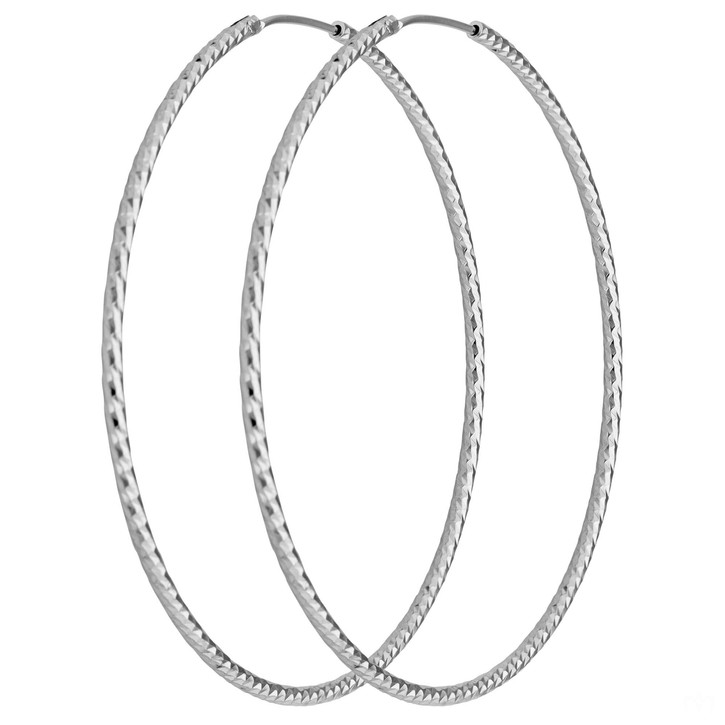Creolen rund diamantiert groß 925 Silber rhodiniert 60x1.8mm