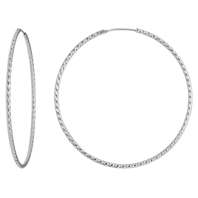 Paar Ohrringe Creolen rund diamantiert groß aus 925 Silber rhodiniert 60x1,8mm