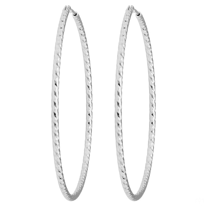 Paar Ohrringe Creolen rund diamantiert aus 925 Silber 50x1.8mm