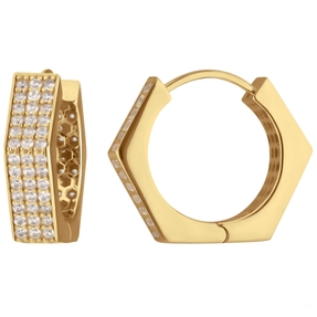 Paar Ohrringe Creolen mit Zirkonia sechskant aus 585 Gold Gelbgold 15,5x4,3mm Paar Ohrringe Creolen mit Zirkonia sechskant aus 585 Gold Gelbgold 15,5x4,3mm