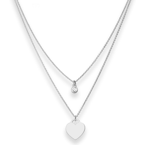 1,1mm Rund-Ankerkette Kette Collier Herz aus 925 Silber rhodiniert 38cm Zirkonia