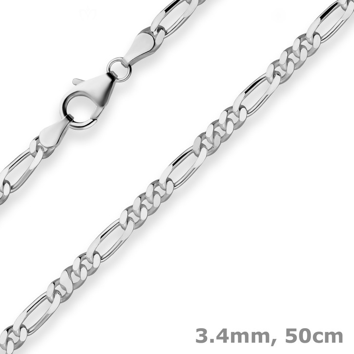 3.4mm Figarokette diamantiert aus 925 Silber rhodiniert 50cm