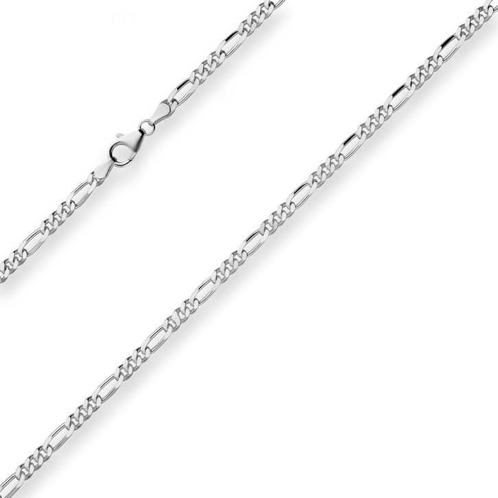 3.4mm Figarokette diamantiert aus 925 Silber rhodiniert 50cm