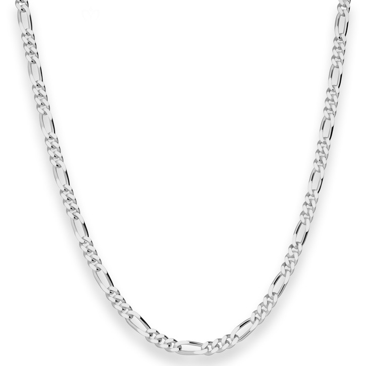 3.4mm Figarokette diamantiert aus 925 Silber rhodiniert 50cm