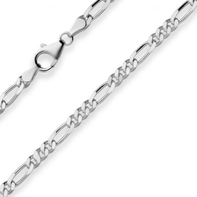 3,4mm Figarokette diamantiert Collier Halskette aus 925 Silber rhodiniert 50cm