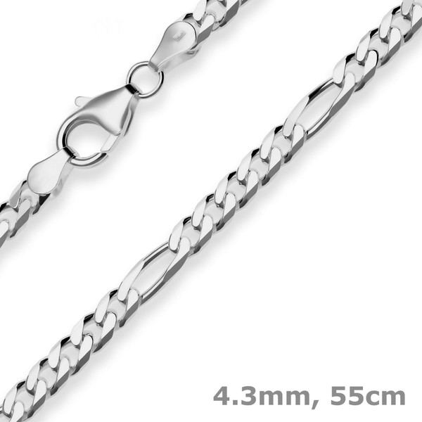 4.3mm Figarokette diamantiert aus 925 Silber rhodiniert 55cm
