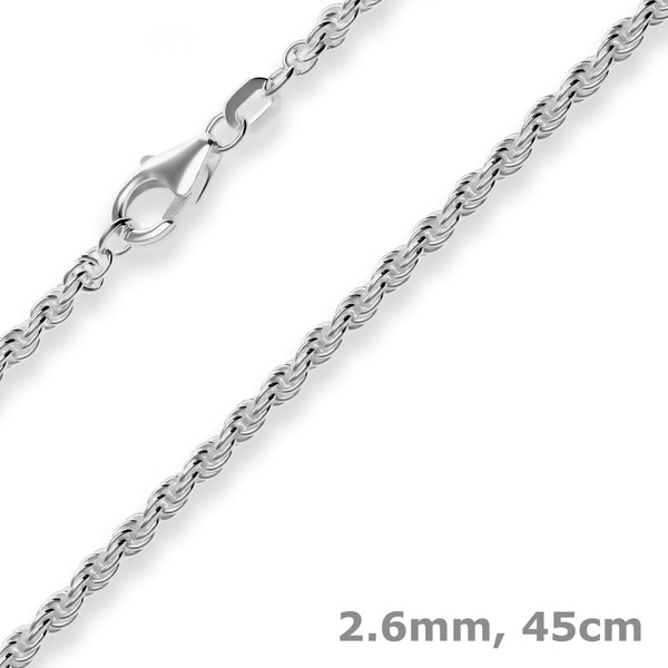 2.6mm Kordelkette massiv aus 925 Silber rhodiniert 45cm