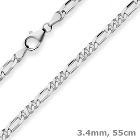 3,4mm Figarokette diamantiert Collier Halskette aus 925 Silber rhodiniert 55cm 3,4mm Figarokette diamantiert Collier Halskette aus 925 Silber rhodiniert 55cm
