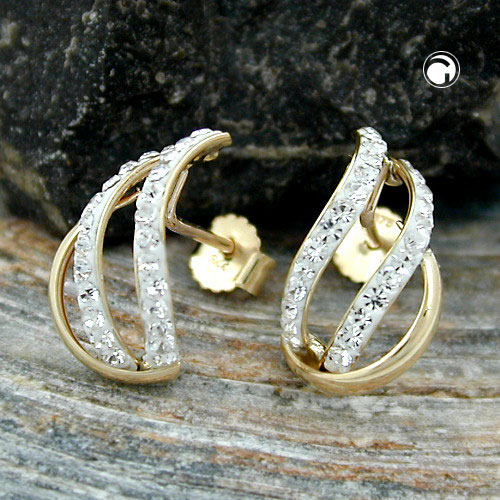 Halbcreolen mit Zirkonia 375 Gelbgold
