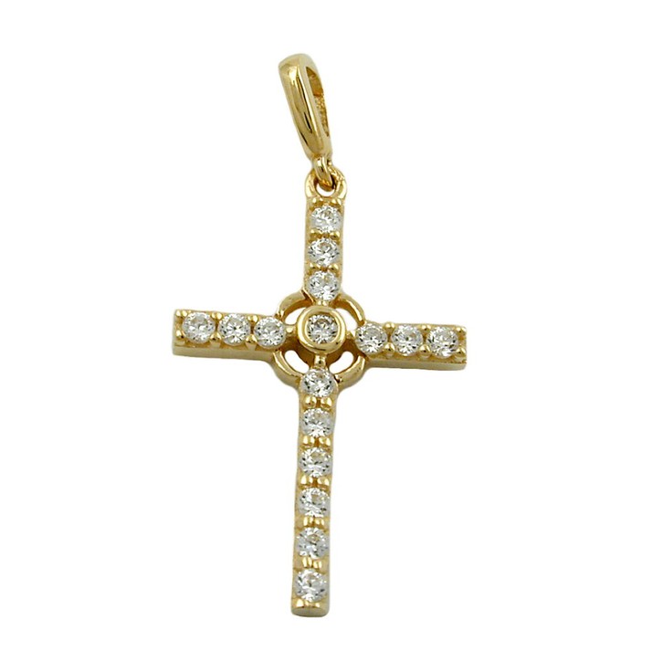 Anhänger Kreuz 20x13mm 16 Zirkonia 375 Gold