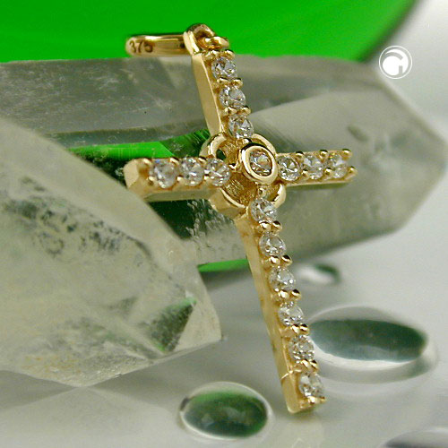 Anhänger Kreuz 20x13mm 16 Zirkonia 375 Gold