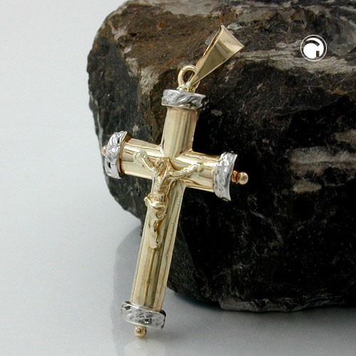 Anhänger Kreuz-Jesus bicolor 9Kt GOLD