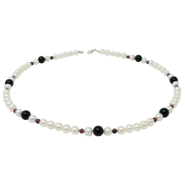 Damen-Kette aus Onyx und Granat und Perlen