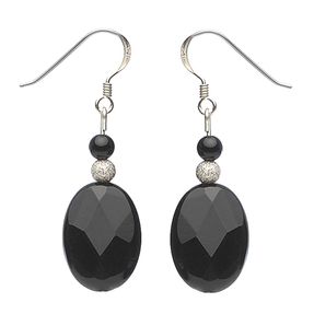 Ohrringe Ohrhänger aus Onyx oval schwarz facettiert & 925 Silber elegant Damen