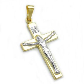 Anhänger Kreuz Kreuzanhänger Jesus 375 Gold bicolor Halsschmuck Unisex