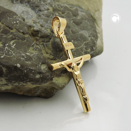 Anhänger Kreuz mit Jesus glänzend 9Kt