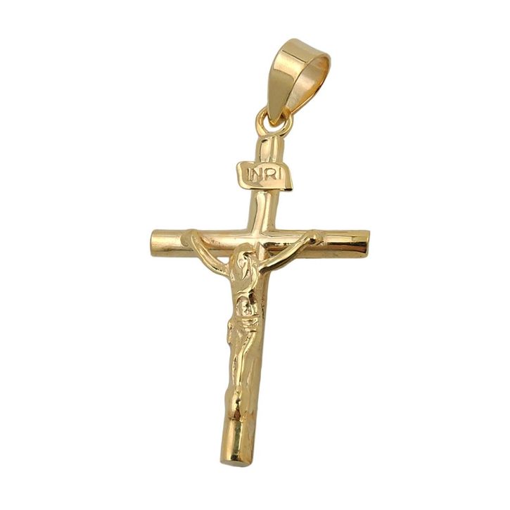 Anhänger Kreuz mit Jesus glänzend 9Kt