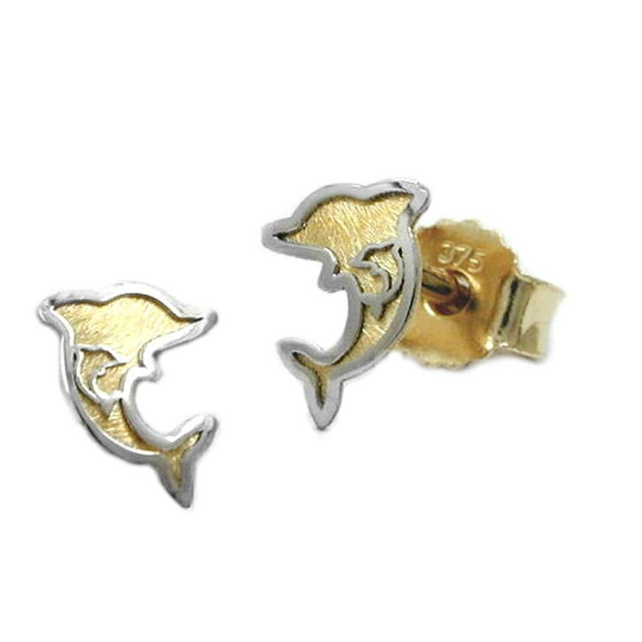 Stecker Delfin bicolor 9Kt GOLD
