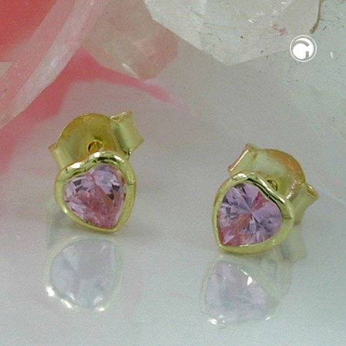 Stecker Zirkonia-Herz pink 9Kt GOLD