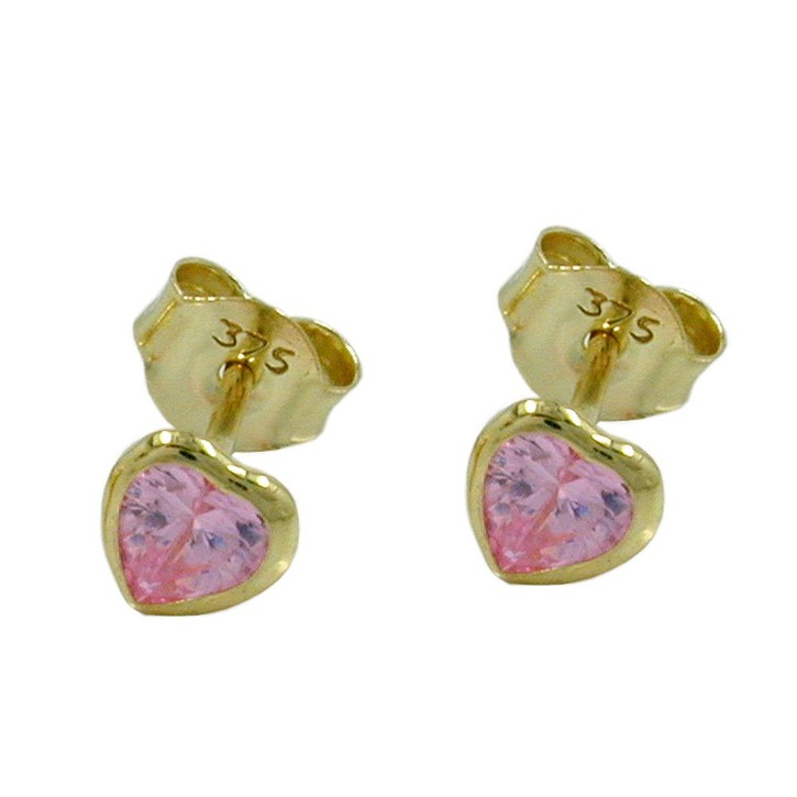 Stecker Zirkonia-Herz pink 9Kt GOLD