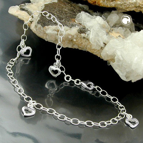 Fußkette mit Herzen aus 925 Echtsilber 27cm