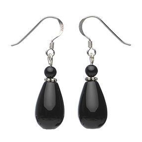 Ohrringe Ohrhänger Ohrhaken aus echtem Onyx & 925 Silber Tropfen schwarz, für Damen