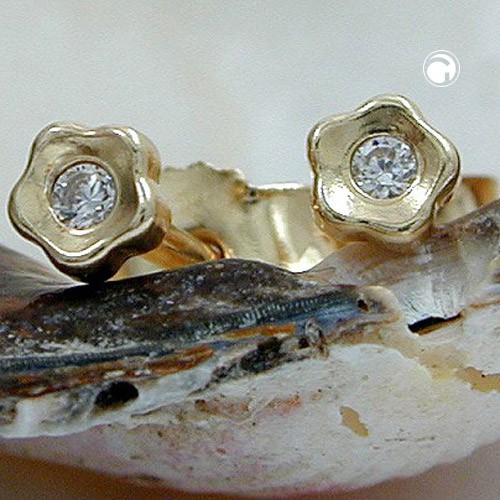 Ohrstecker kleine Blume Zirkonia 375 Gold