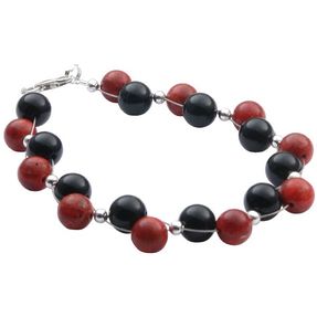 Armband Armschmuck aus Koralle & Onyx & 925 Silber schwarz rot-braun Armkette