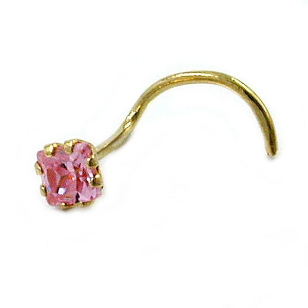 Nasenpiercing mit Zirkonia rosa 750 Gelbgold