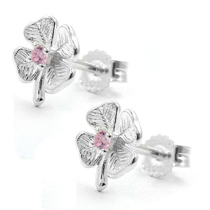 Ohrstecker Kleeblatt Zirkonia pink 925 Silber