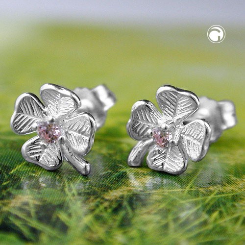 Ohrstecker Kleeblatt Zirkonia pink 925 Silber
