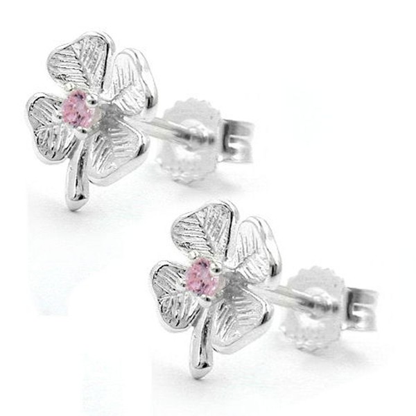 Ohrstecker Kleeblatt Zirkonia pink 925 Silber