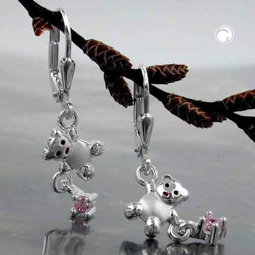 Ohrhänger Bärchen pink Zirkonia 925 Silber