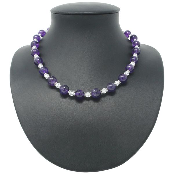Halsschmuck aus Amethyst und Bergkristall weiss-violett