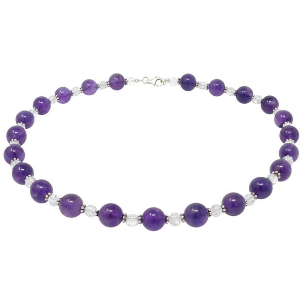 Halsschmuck aus Amethyst und Bergkristall weiss-violett