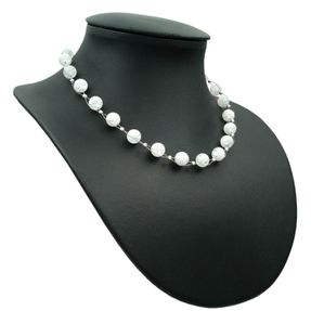 Halskette Collier Kugel-Kette aus Bergkristall mit Crack-Struktur weiß, 48cm für Hochzeit Brautkleid