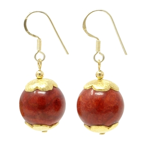 Ohrringe Ohrhänger Ohrschmuck 16mm Koralle Schaumkoralle 925 Silber vergoldet Ohrringe Ohrhänger Ohrschmuck 16mm Koralle Schaumkoralle 925 Silber vergoldet