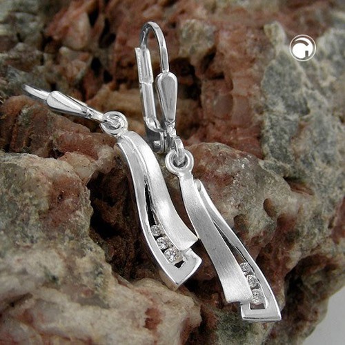 Ohrhänger mit Zirkonia 925 Silber matt-glänzend