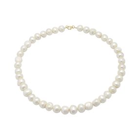 Kette Collier, Süßwasser-Perlen 11-12mm creme-weiß & 925 Silber vergoldet, 48cm