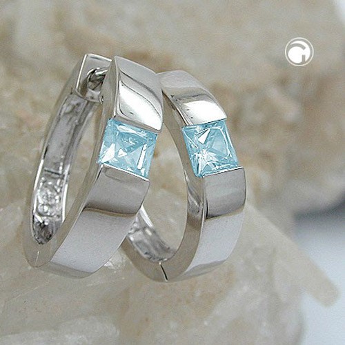 Creolen 15mm aqua-blau Zirkonia 925 Silber