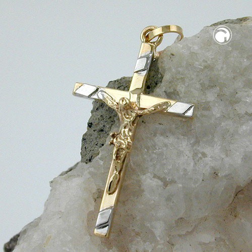 Anhänger Jesus Kreuz 375 Gold bicolor