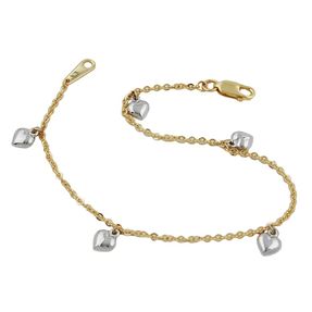 Armband Ankerkette mit 5 Herzen 375 Gold Gelbgold rhodiniert 18,5cm Damen