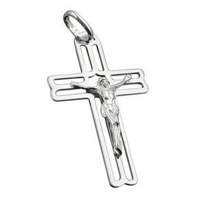 Anhänger Kreuz mit Jesus 925 Silber geformt 37x23mm Unisex Silberanhänger