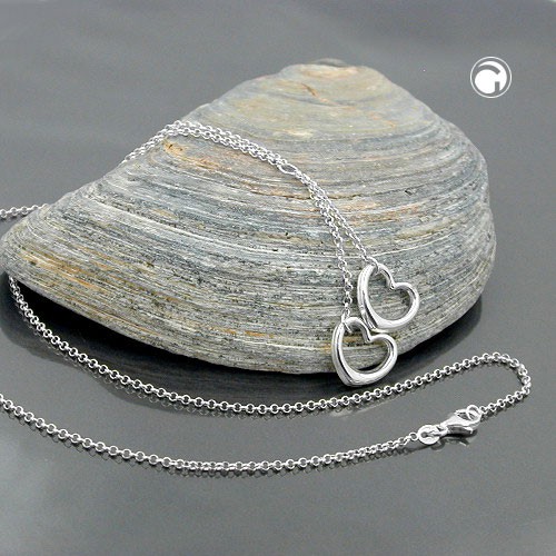 Collier Y-Kette mit 2 Herzen 925 Silber Damen 43cm