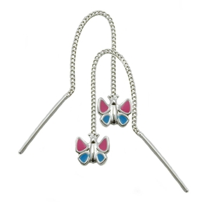 Durchzieher Schmetterling pink blau echtes 925 Silber Kinder Silberohrringe