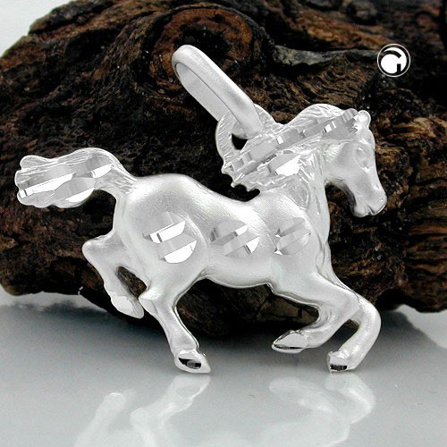 Anhänger Pferd matt diamantiert 925 Silber Damen